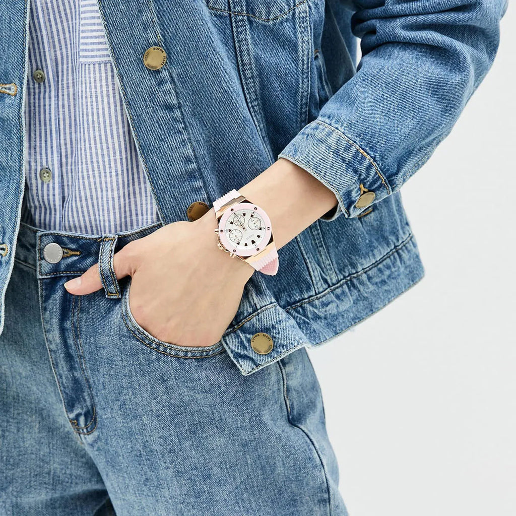 Guess Athena White Dial Pink Rubber Strap Watch For Women - GW0030L4 Buy Now By Guess