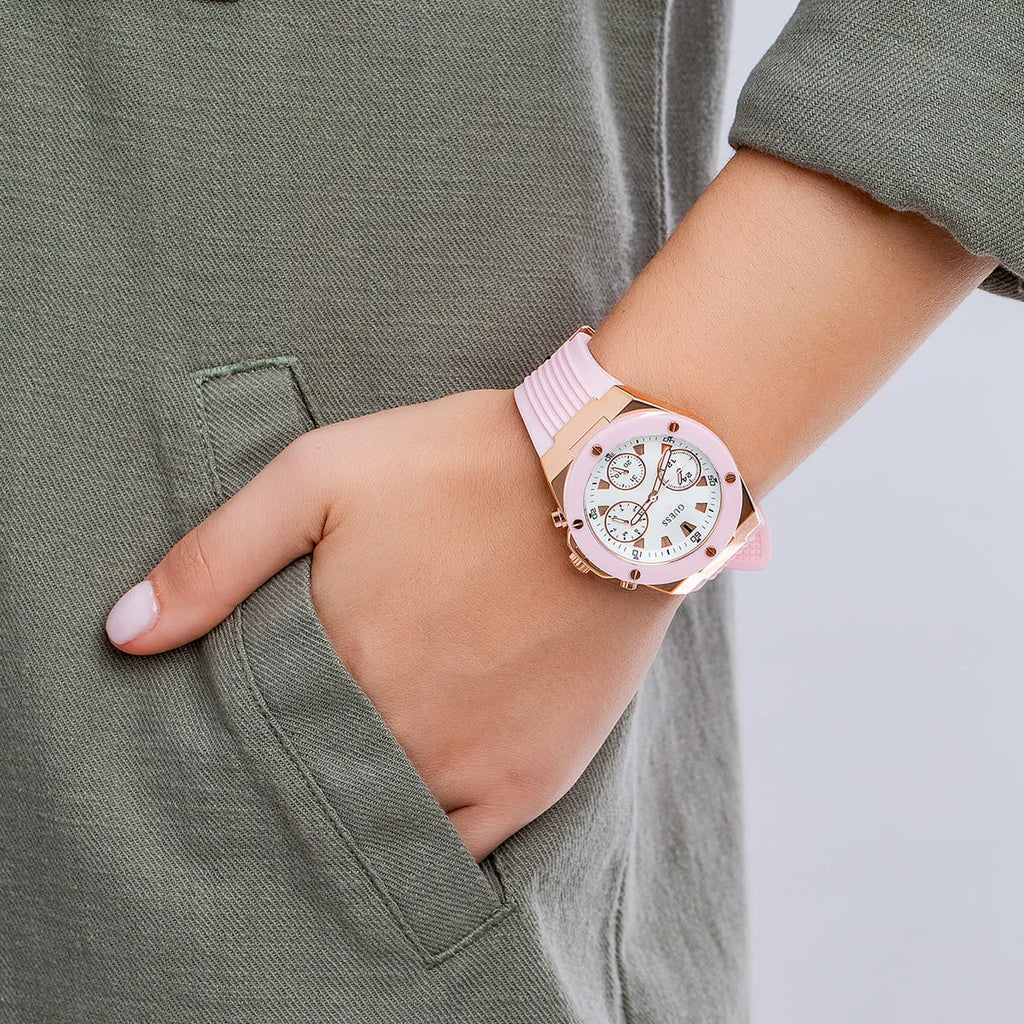 Guess Athena White Dial Pink Rubber Strap Watch For Women - GW0030L4 Buy Now By Guess