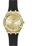 Guess Cosmo Diamonds Gold Dial Black Rubber Strap Watch for Women - GW0034L1 Buy Now By Guess