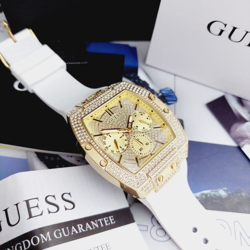 Guess Phoenix Multifunction Quartz Gold Dial White Silicon Strap Watch For Men - GW0048G3 Buy Now By Guess