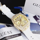 Guess Phoenix Multifunction Quartz Gold Dial White Silicon Strap Watch For Men - GW0048G3 Buy Now By Guess