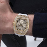 Guess Phoenix Multifunction Quartz Gold Dial White Silicon Strap Watch For Men - GW0048G3 Buy Now By Guess
