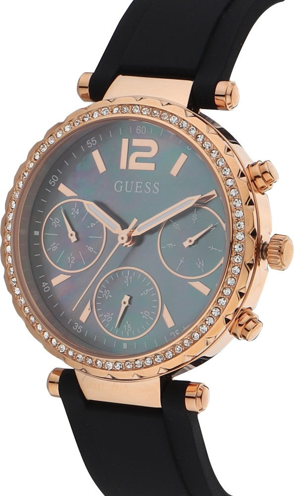 Guess Solstice Diamonds Black Mother of Pearl Dial Black Rubber Strap Watch for Women - GW0113L2 Buy Now By Guess