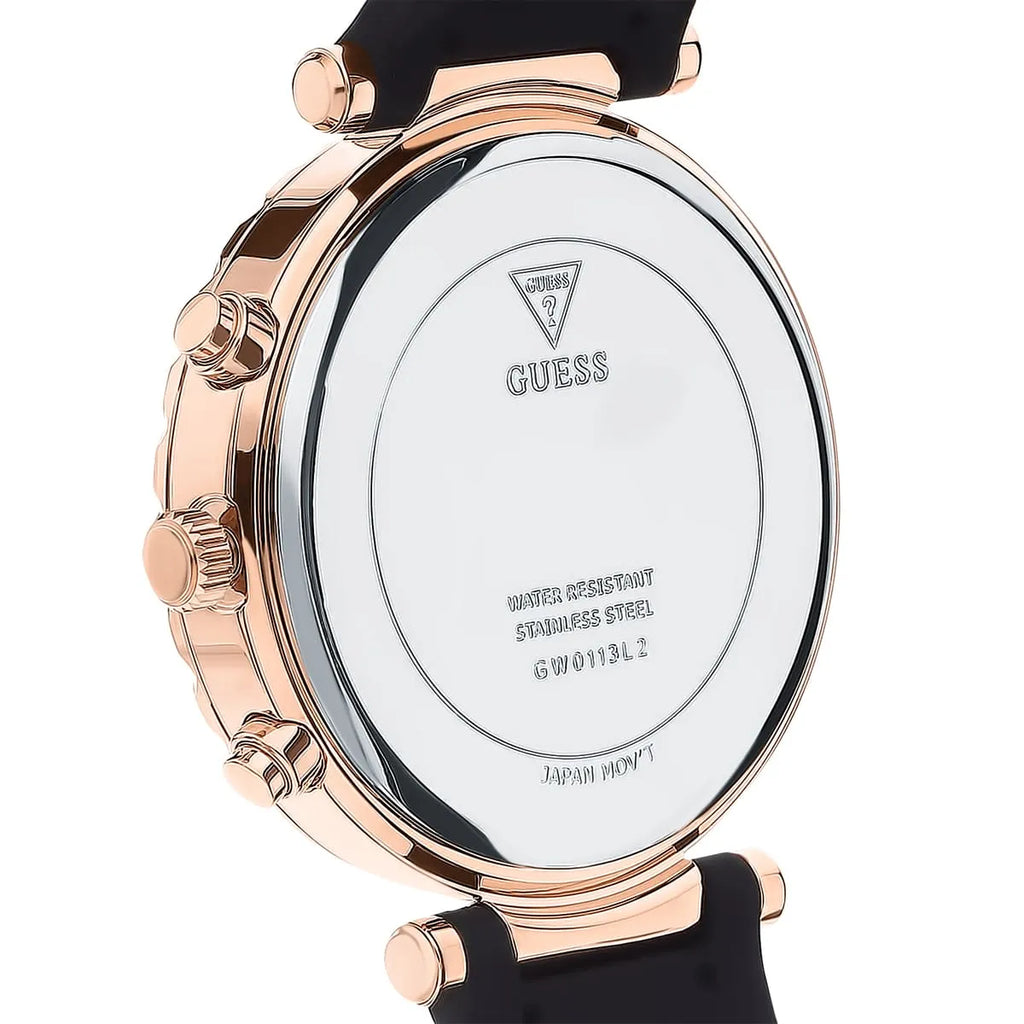 Guess Solstice Diamonds Black Mother of Pearl Dial Black Rubber Strap Watch for Women - GW0113L2 Buy Now By Guess