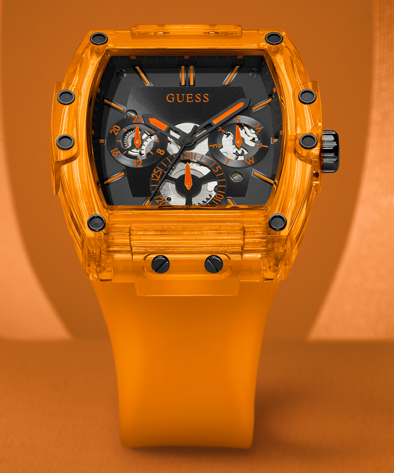 Guess Phoenix Multifunction Black Dial Orange Rubber Strap Watch For Men - GW0203G10 Buy Now By Guess
