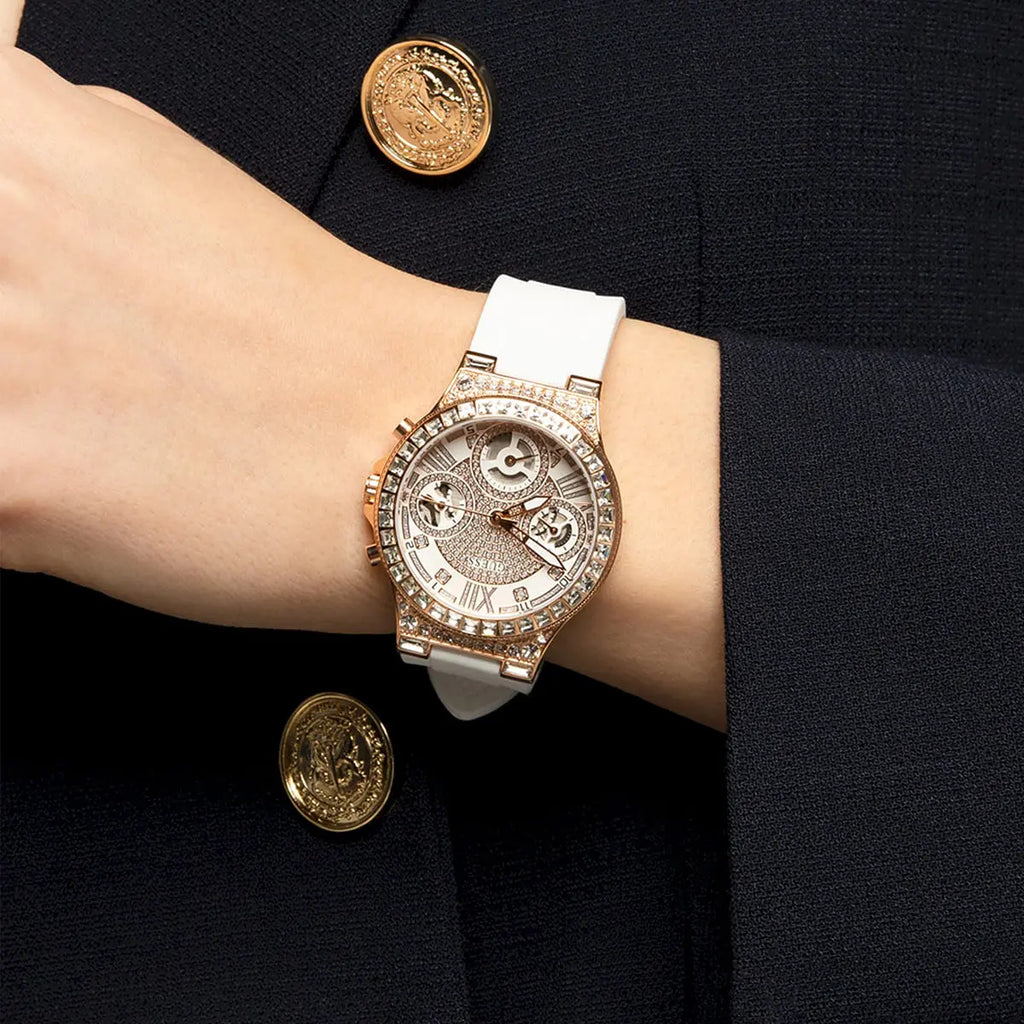 Guess Moonlight Diamonds White Dial White Rubber Strap Watch for Women - GW0257L2 Buy Now By Guess