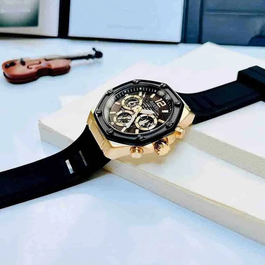 Guess Momentum Black Dial Black Rubber Strap Watch for Men - GW0263G1