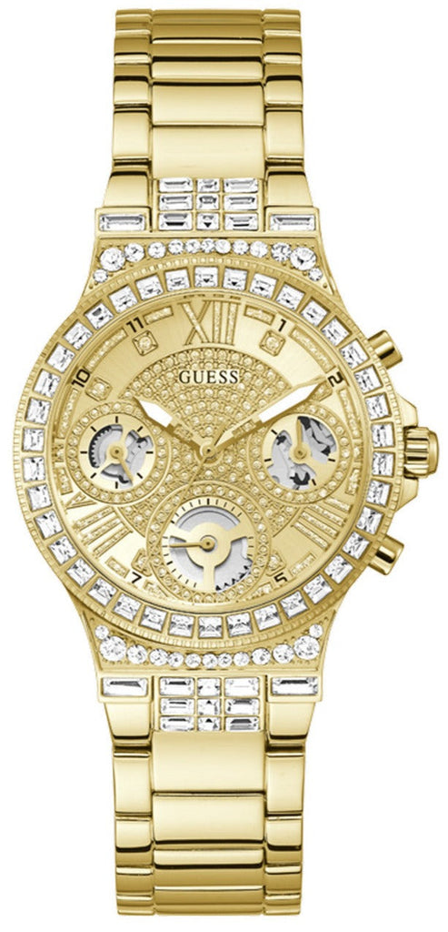 Guess Moonlight Multi Function Diamonds Gold Dial Gold Steel Strap Watch for Women - GW0320L2 Buy Now By Guess