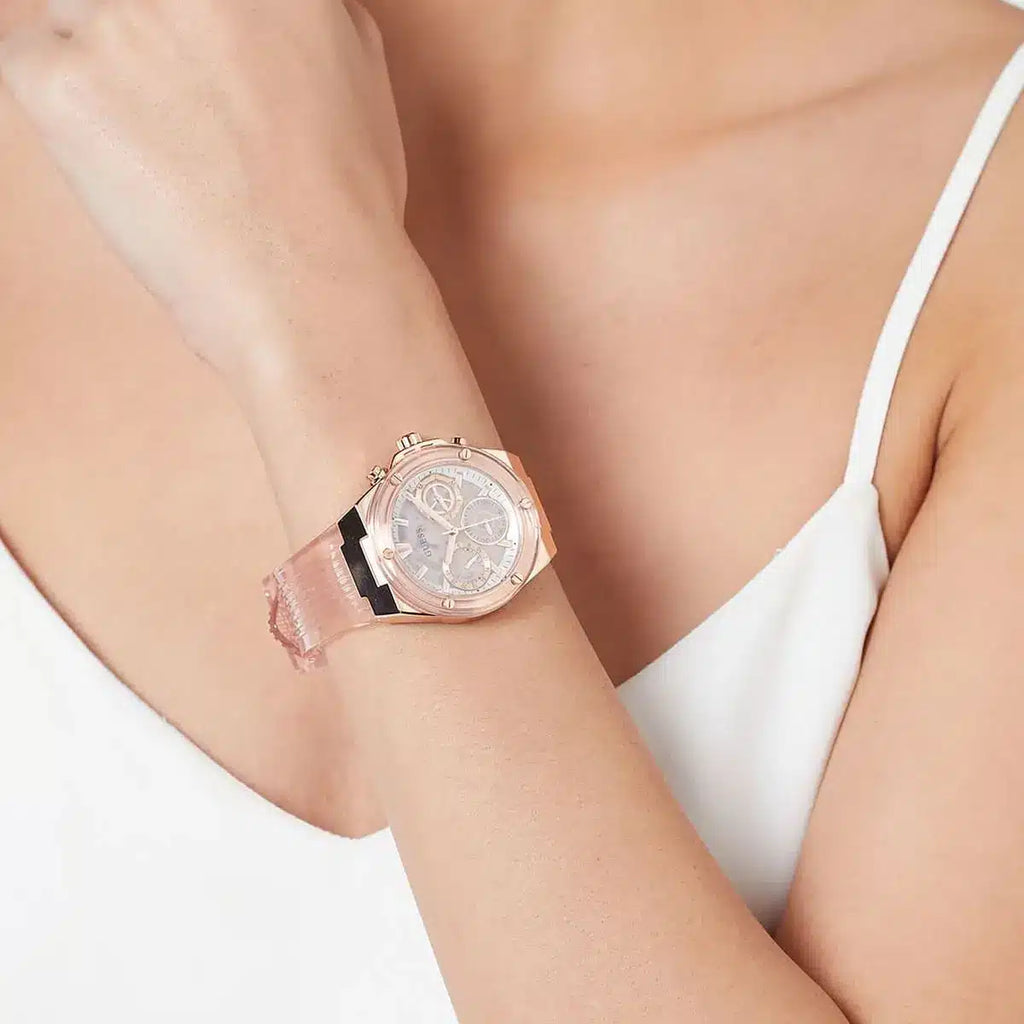 Guess Athena Rose Gold Dial Rose Gold Rubber Strap Watch for Women - GW0409L3 Buy Now By Guess