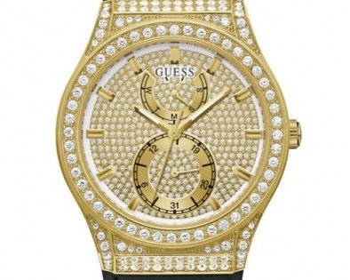 Guess Princess Crystals Gold Dial Black Silicone Strap Watch For Women - GW0439L2 Buy Now By Guess