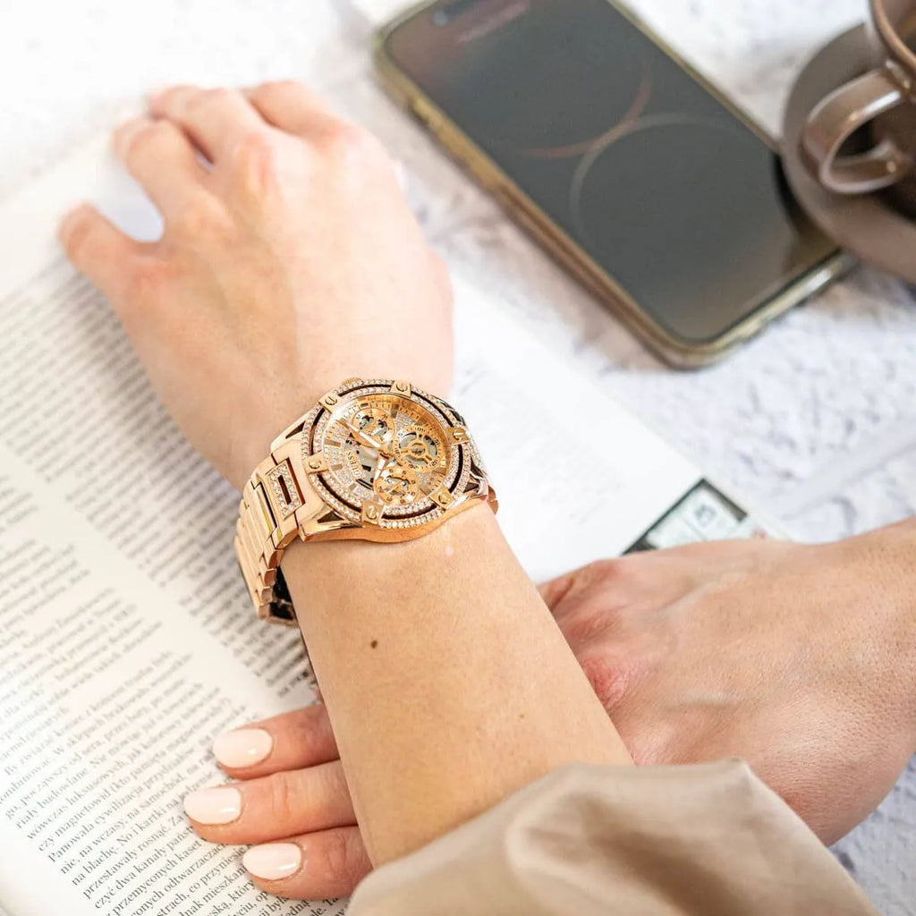 Guess Queen Multifunction Rose Gold Dial Rose Gold Steel Strap Watch For Women - GW0464L3 Buy Now By Guess