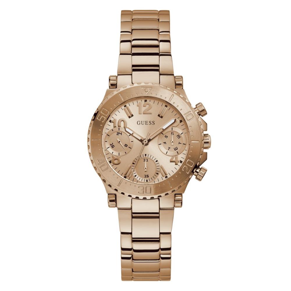 Guess Cosmic Chronograph Rose Gold Dial Rose Gold Steel Strap Watch for Women - GW0465L2 Buy Now By Guess