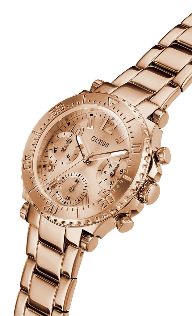 Guess Cosmic Chronograph Rose Gold Dial Rose Gold Steel Strap Watch for Women - GW0465L2 Buy Now By Guess