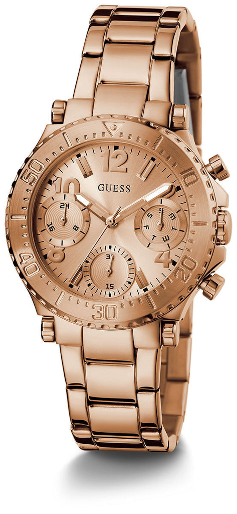 Guess Cosmic Chronograph Rose Gold Dial Rose Gold Steel Strap Watch for Women - GW0465L2 Buy Now By Guess