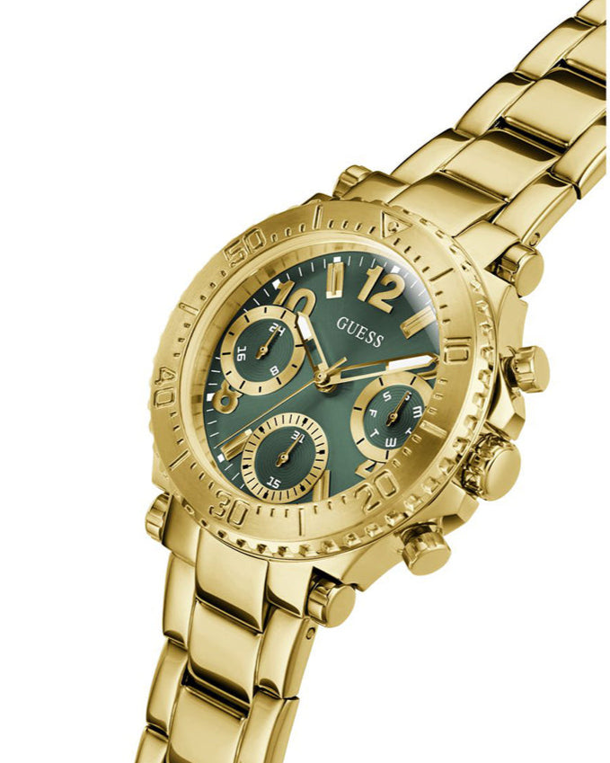 Guess Cosmo Chronograph Green Dial Gold Steel Strap Watch For Women - GW0465L5 Buy Now By Guess