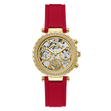 Guess Solstice Diamonds Gold Dial Red Rubber Strap Watch for Women - GW0484L1 Buy Now By Guess
