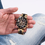Guess Axle Multifunction Black Dial Gold Steel Strap Watch For Men - GW0488G2 Buy Now By Guess