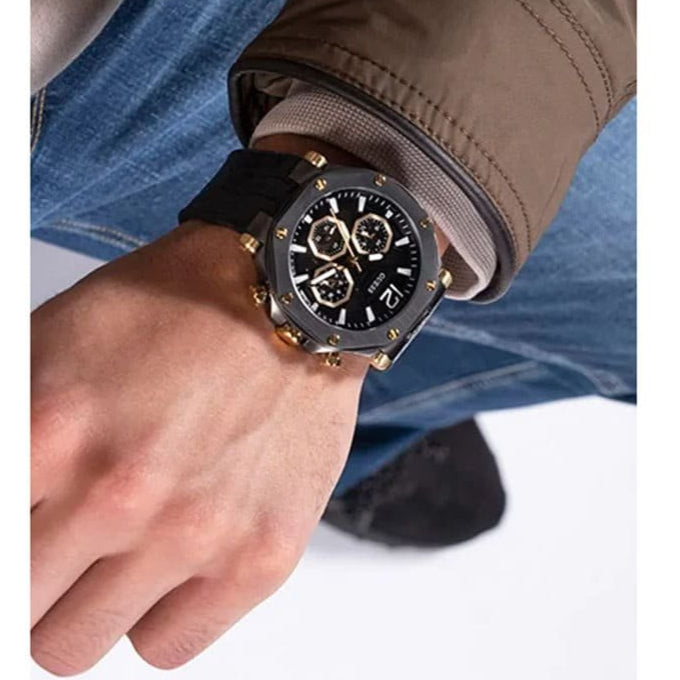 Guess Edge Chronograph Black Dial Black Leather Strap Watch For Men - GW0492G1 Buy Now By Guess