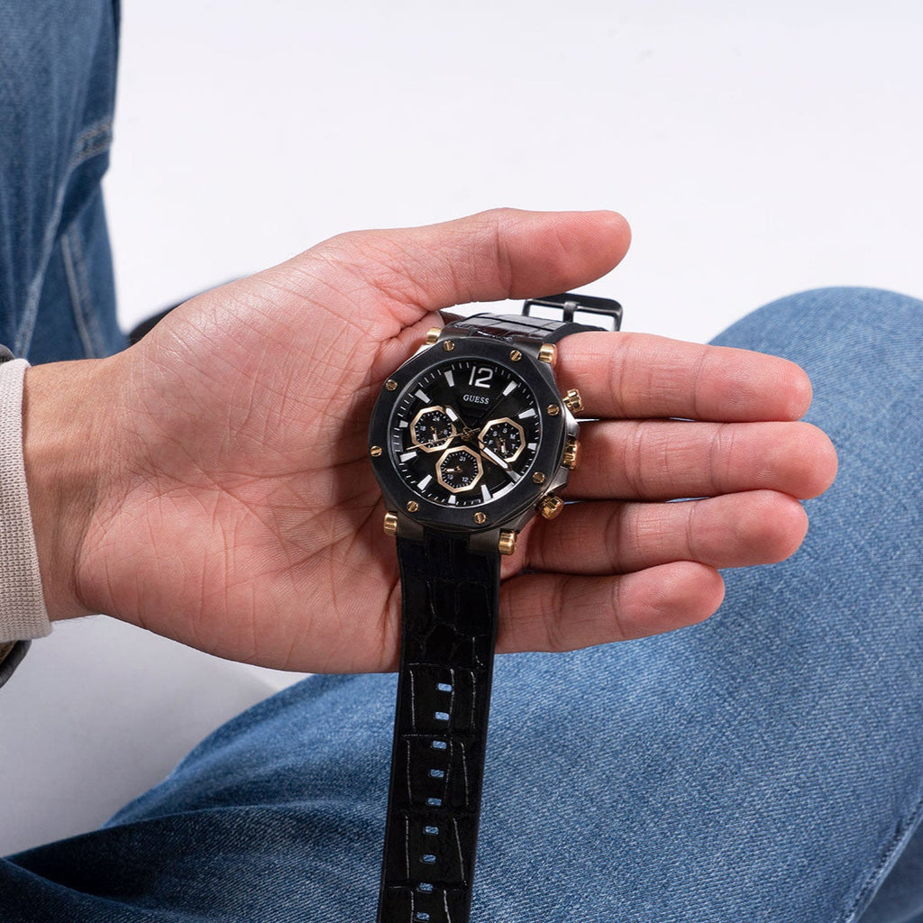 Guess Edge Chronograph Black Dial Black Leather Strap Watch For Men - GW0492G1 Buy Now By Guess