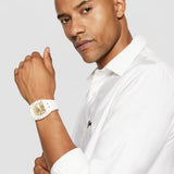 Guess Phoenix Analog Gold Dial White Silicone Strap Watch For Men - GW0499G5 Buy Now By Guess