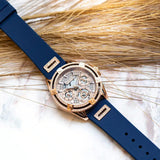 Guess Queen Quartz Crystals Rose Gold Dial Blue Silicone Strap Watch For Women - GW0536L5 Buy Now By Guess