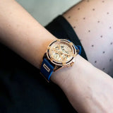 Guess Queen Quartz Crystals Rose Gold Dial Blue Silicone Strap Watch For Women - GW0536L5 Buy Now By Guess