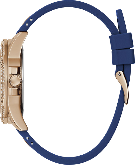 Guess Queen Quartz Crystals Rose Gold Dial Blue Silicone Strap Watch For Women - GW0536L5 Buy Now By Guess