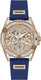 Guess Queen Quartz Crystals Rose Gold Dial Blue Silicone Strap Watch For Women - GW0536L5 Buy Now By Guess
