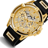 Guess King Quartz Crystals Gold Dial Black Silicone Strap Watch For Men - GW0537G2 Buy Now By Guess
