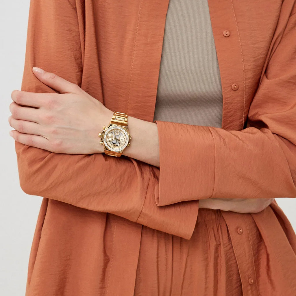 Guess Fusion Chronograph Gold Dial Gold Steel Strap Watch for Women - GW0552L2 Buy Now By Guess