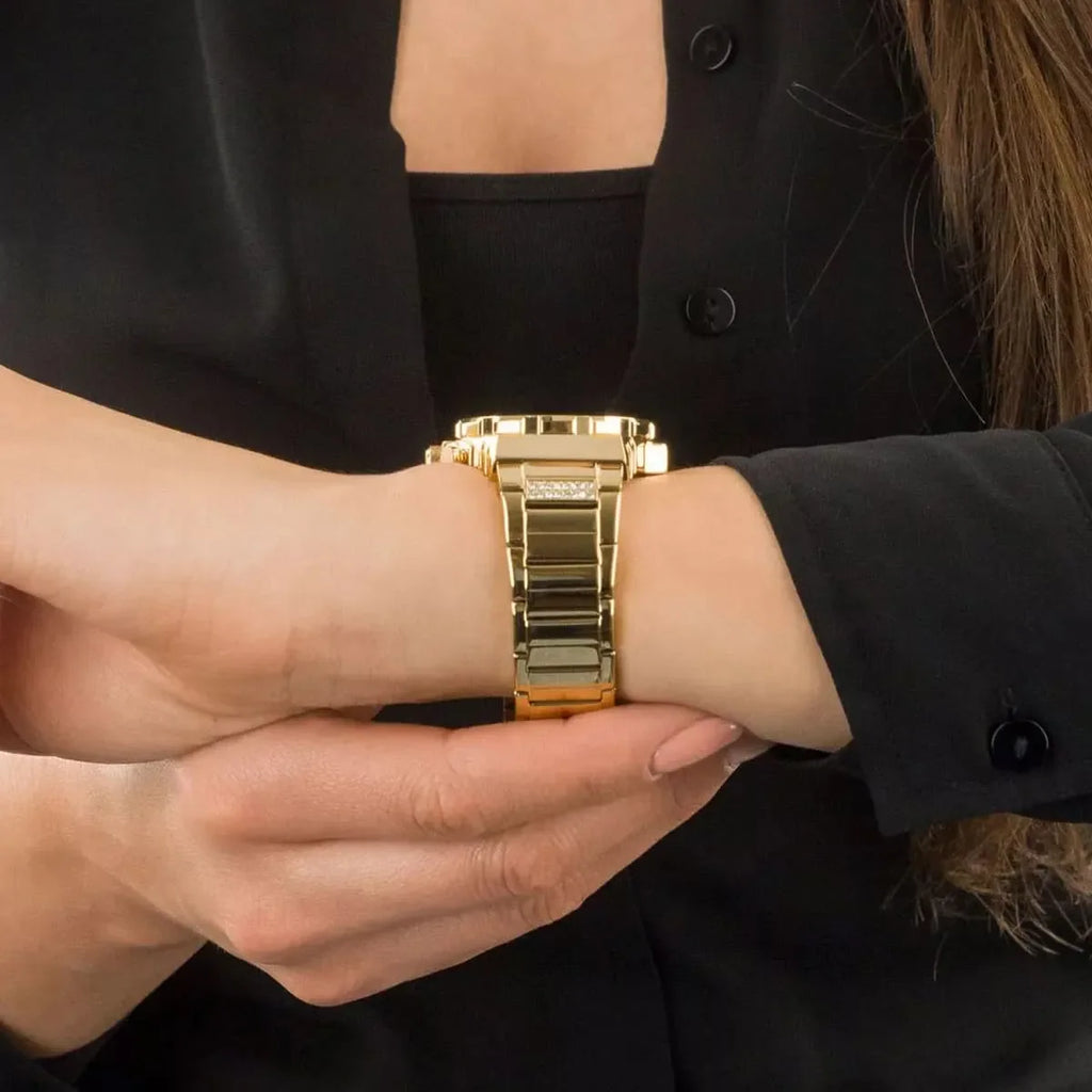 Guess Fusion Chronograph Gold Dial Gold Steel Strap Watch for Women - GW0552L2