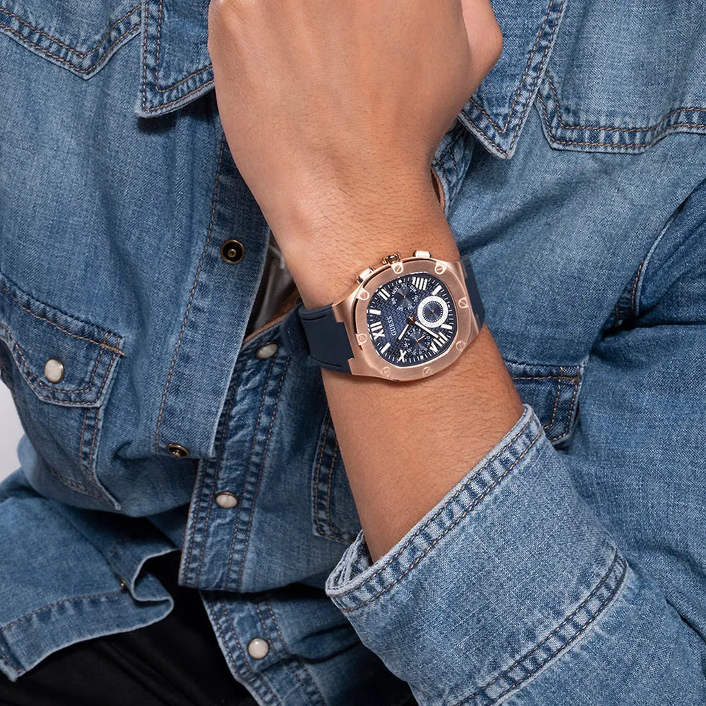 Guess Headline Multifunction Quartz Blue Dial Blue Silicone Strap Watch For Men - GW0571G2 Buy Now By Guess