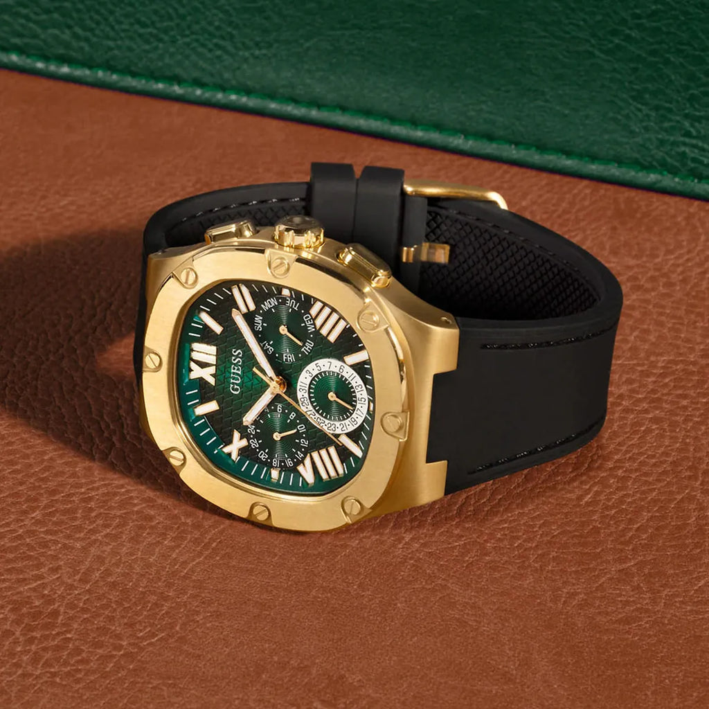Guess Headliner Multifunction Green Dial Black Silicone Strap Watch For Men - GW0571G3 Buy Now By Guess