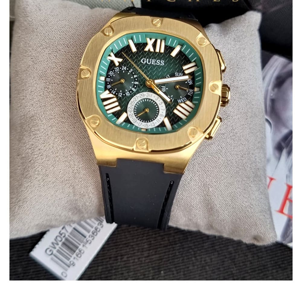 Guess Headliner Multifunction Green Dial Black Silicone Strap Watch For Men - GW0571G3 Buy Now By Guess