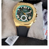 Guess Headliner Multifunction Green Dial Black Silicone Strap Watch For Men - GW0571G3 Buy Now By Guess