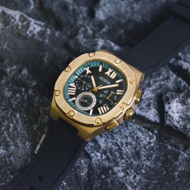 Guess Headliner Multifunction Green Dial Black Silicone Strap Watch For Men - GW0571G3 Buy Now By Guess