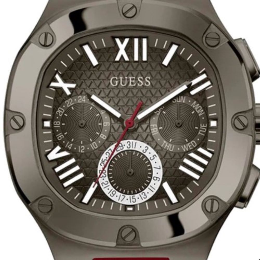 Guess Headline Multifunction Grey Dial Burgundy Silicone Strap Watch For Men - GW0571G4 Buy Now By Guess