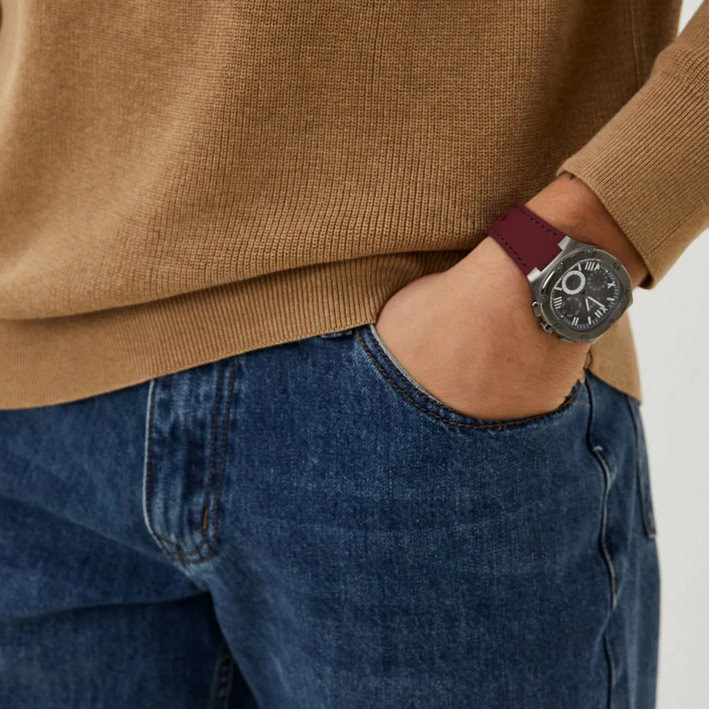 Guess Headline Multifunction Grey Dial Burgundy Silicone Strap Watch For Men - GW0571G4 Buy Now By Guess