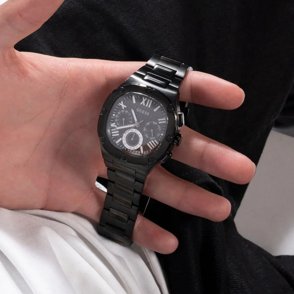 Guess Headliner Multifunction Black Dial Black Steel Strap Watch For Men - GW0572G3 Buy Now By Guess