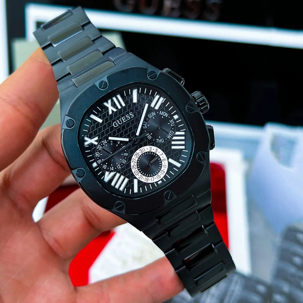 Guess Headliner Multifunction Black Dial Black Steel Strap Watch For Men - GW0572G3 Buy Now By Guess