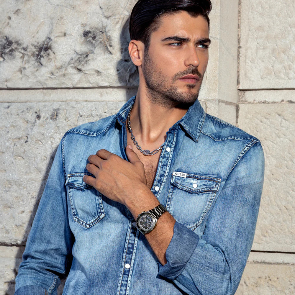 Guess Headliner Quartz Black Dial Grey Steel Strap Watch For Men - GW0572G5 Buy Now By Guess