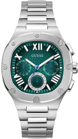 Guess Headline Quartz Green Dial Silver Steel Strap Watch For Men - GW0572G6 Buy Now By Guess