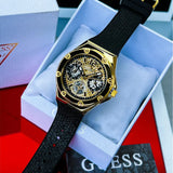 Guess Asteria Multifunction Gold Dial Black Rubber Strap Watch For Women - GW0620L2 Buy Now By Guess