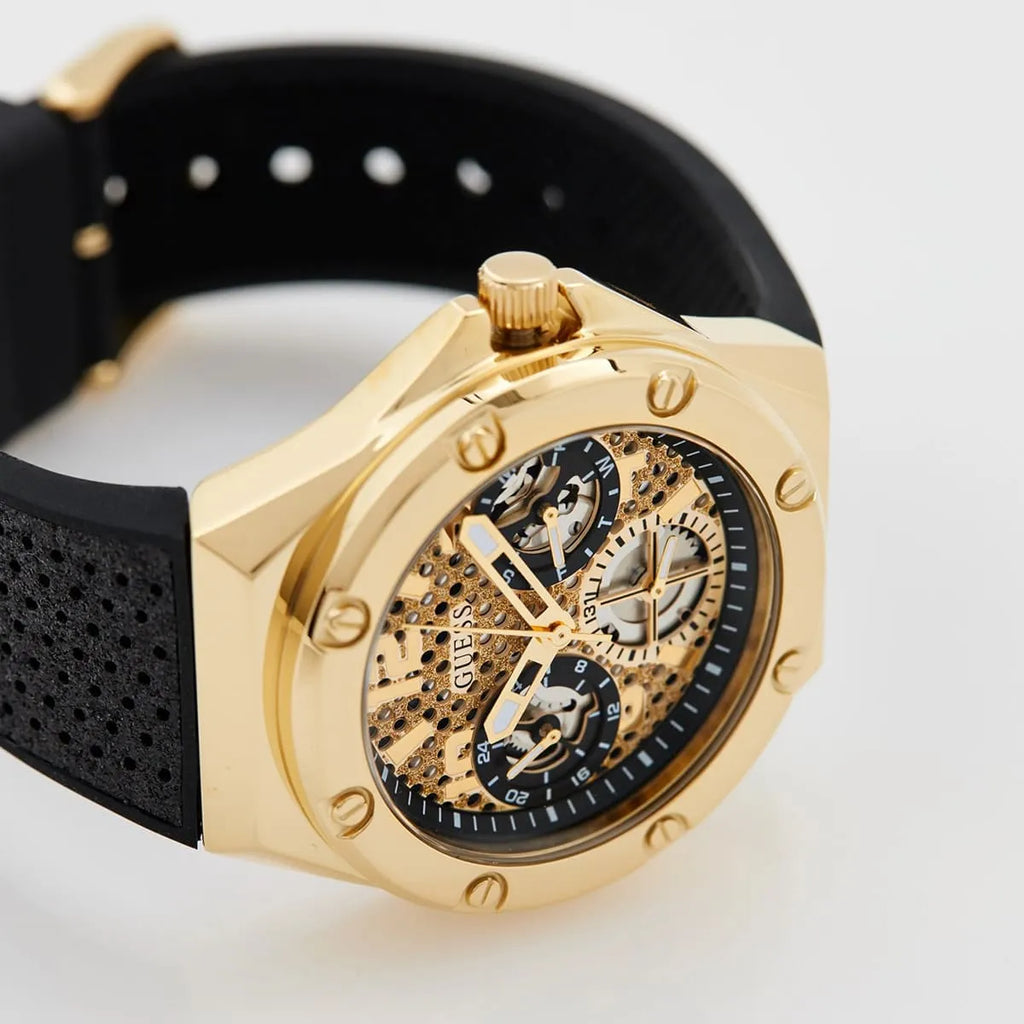 Guess Asteria Multifunction Gold Dial Black Rubber Strap Watch For Women - GW0620L2 Buy Now By Guess