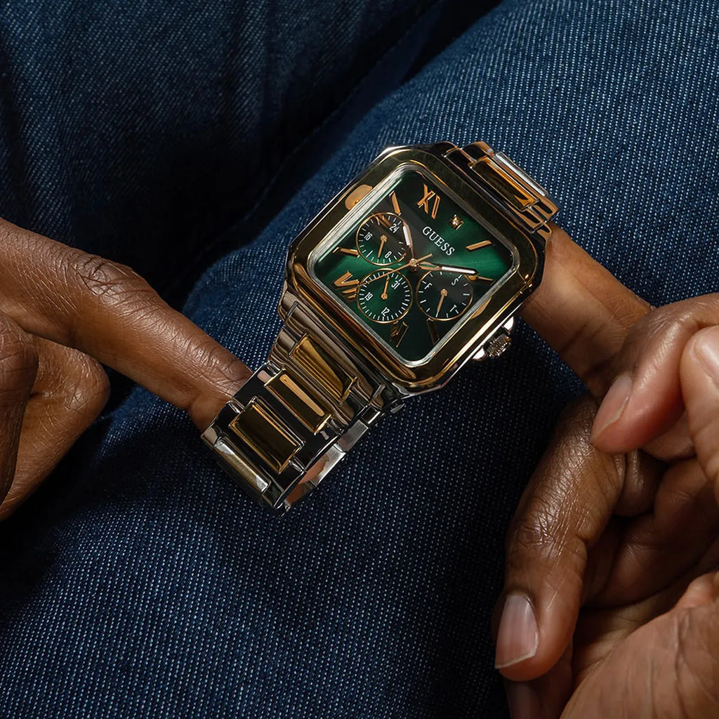 Guess Dress Chronograph Multifunction Green Dial Two Tone Steel Strap Watch For Men - GW0631G1 Buy Now By Guess