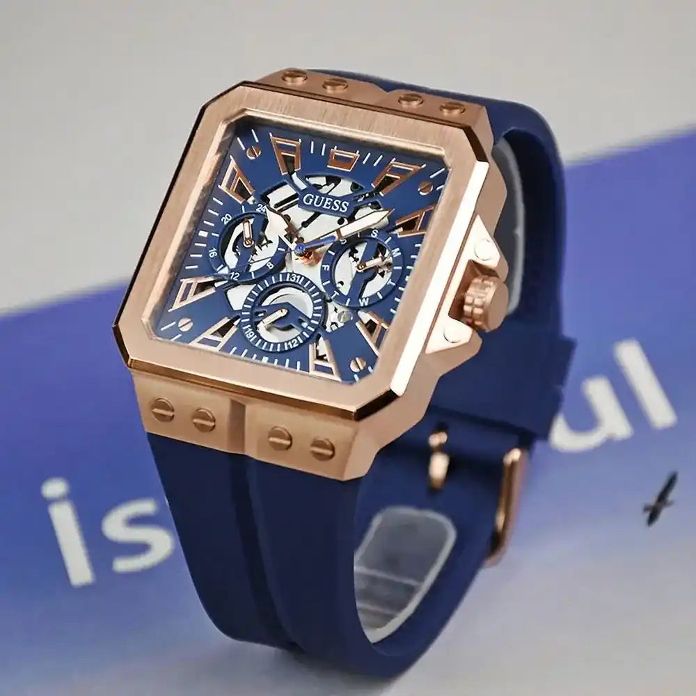 Guess Leo Chronograph Blue Dial Blue Silicone Strap Watch For Men - GW0637G3 Buy Now By Guess