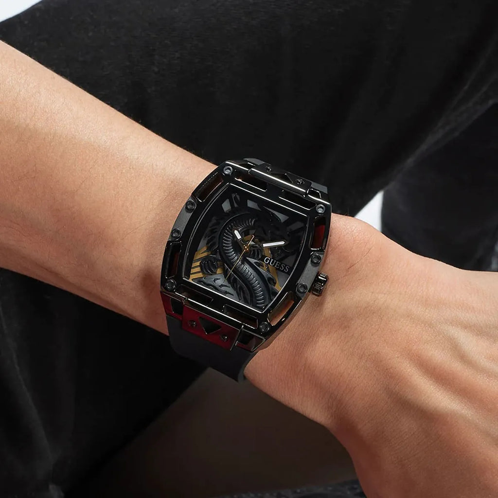 Guess Legend Analog Black Dial Black Rubber Strap Watch For Men - GW0648G1 Buy Now By Guess