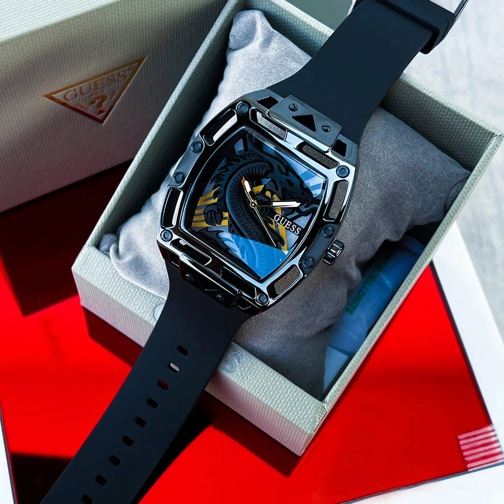 Guess Legend Analog Black Dial Black Rubber Strap Watch For Men - GW0648G1 Buy Now By Guess