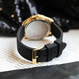 Guess Cubed Analog Gold Dial Black Silicone Strap Watch For Women - GW0665L1 Buy Now By Guess