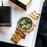 Guess Equity Analog Green Dial Gold Steel Strap Watch For Men - GW0703G2 Buy Now By Guess